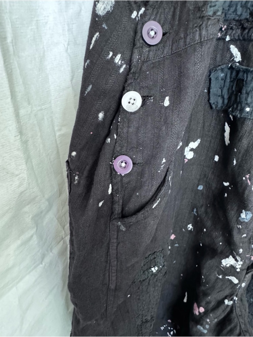 Magnolia Pearl Black Overalls with 'PEACE' Graphic and White Paint Splatter - Picture 7 of 16